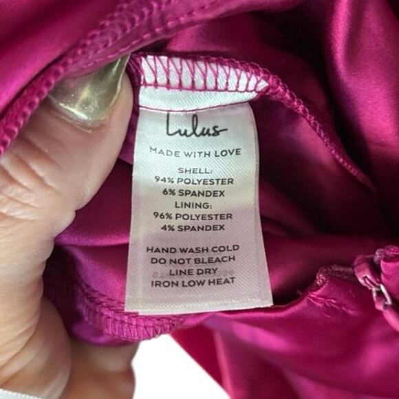 Lulus Magenta Satin Cowl Neck Ruched Mini Dress XL Asymmetrical Party - Picture 8 of 8